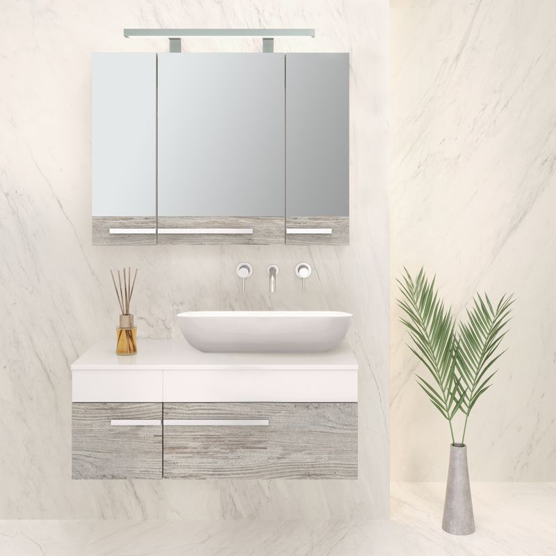 Тумба под раковину Runo Вудлайн 100 00-00001011 подвесная Белая Дуб скандинавский