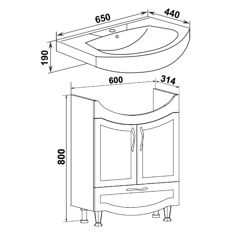 Тумба под раковину Runo Неаполь 65 00-00001033 Белая