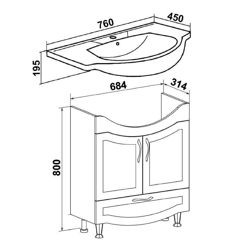 Тумба под раковину Runo Неаполь 75 00-00001034 Белая