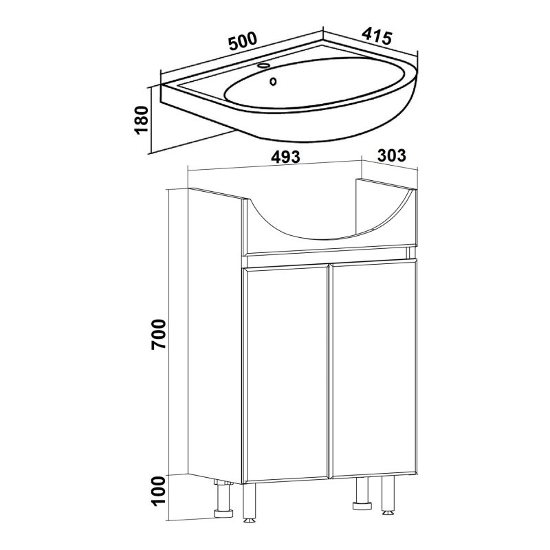 Тумба под раковину Runo Лада 50 00-00001164 Дуб серый Графит