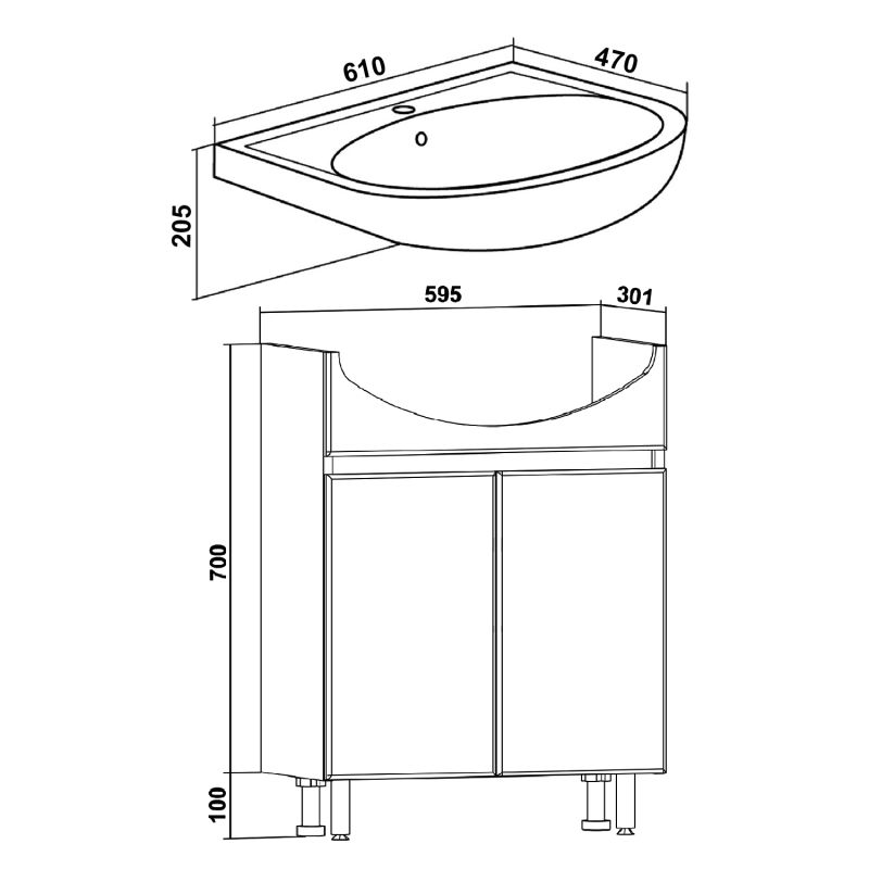 Тумба под раковину Runo Лада 60 00-00001165 Дуб серый Графит