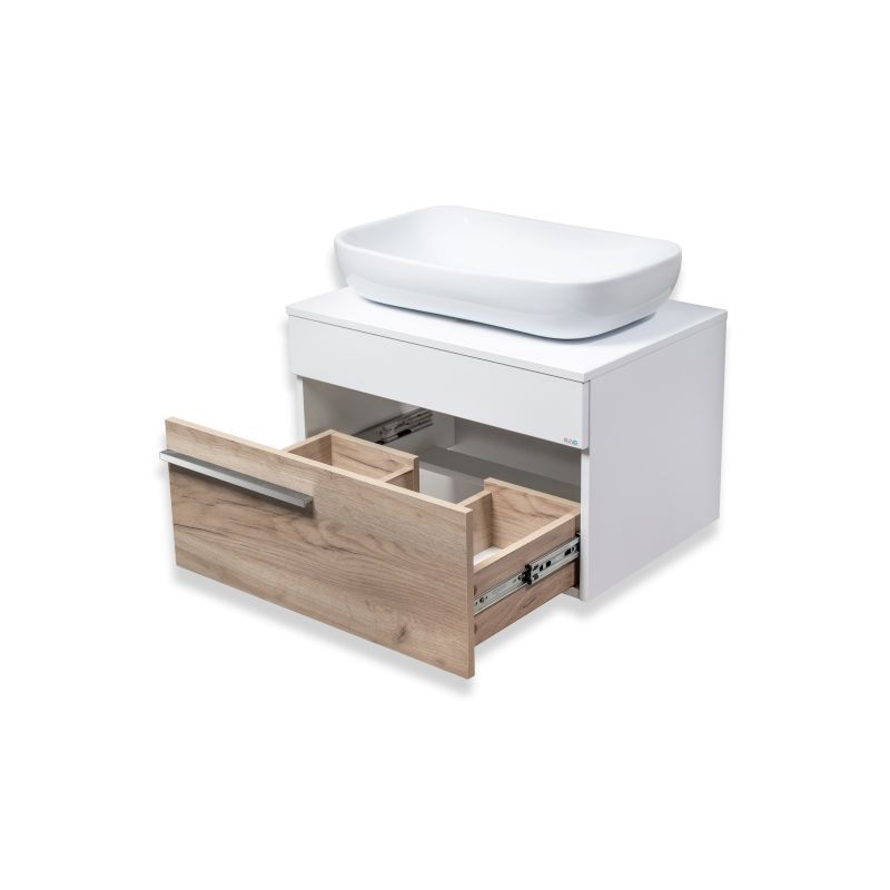 Тумба под раковину Runo Вудлайн 65 00-00001342 подвесная Белая Крафтовый дуб