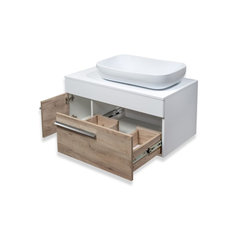 Тумба под раковину Runo Вудлайн 85 00-00001344 подвесная Белая Крафтовый дуб