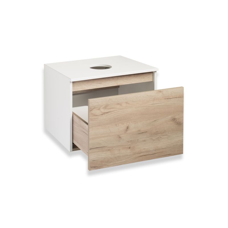 Тумба под раковину Runo Бари 60 00-00001374 подвесная Крафт дуб Белая