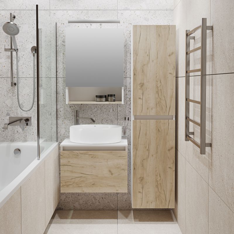 Тумба под раковину Runo Бари 60 00-00001374 подвесная Крафт дуб Белая