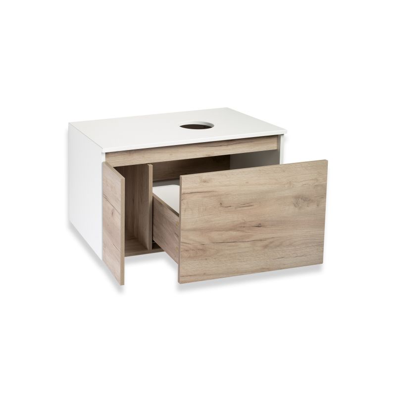 Тумба под раковину Runo Бари 80 00-00001375 подвесная Крафт дуб Белая