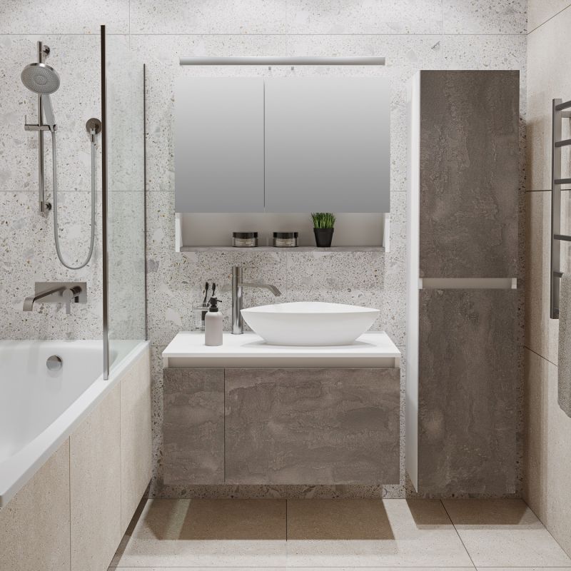 Тумба под раковину Runo Бари 80 00-00001379 подвесная Железный камень Белая