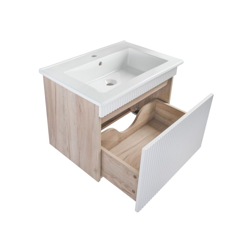 Тумба под раковину Runo Модена 75 00-00001427 подвесная Крафтовый дуб Белая