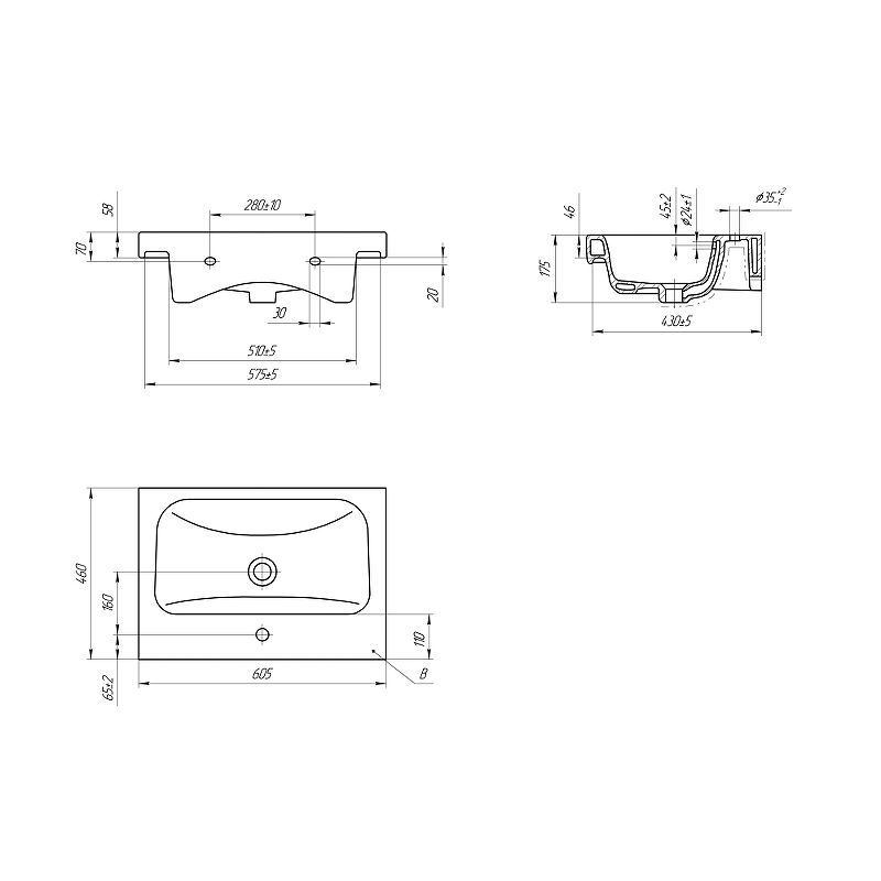 Умывальник Runo мебельный Cersanit Moduo 60 00-00001147 Белый