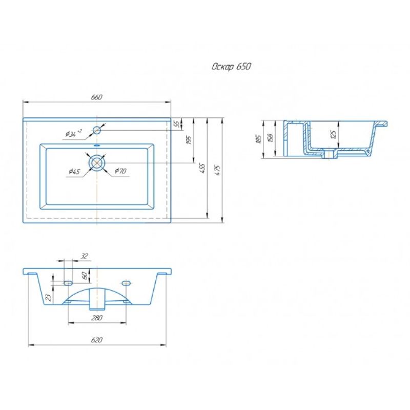 Умывальник Runo мебельный Kirovit Оскар 65 00-00001021 Белый