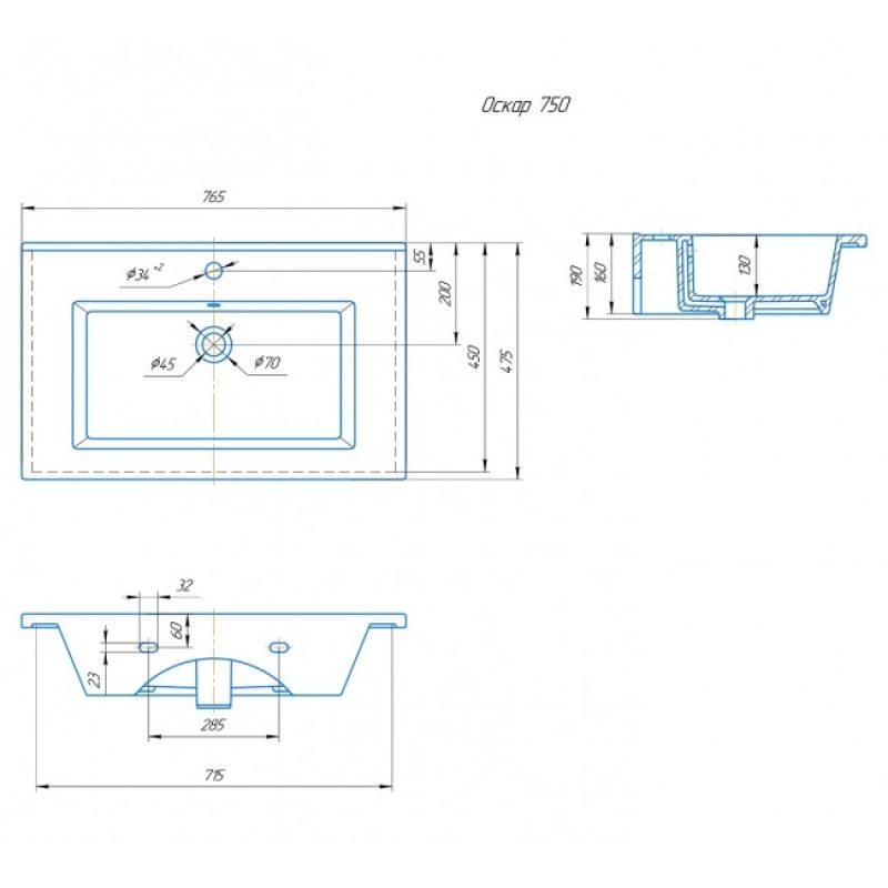 Умывальник Runo мебельный Kirovit Оскар 75 00-00001022 Белый