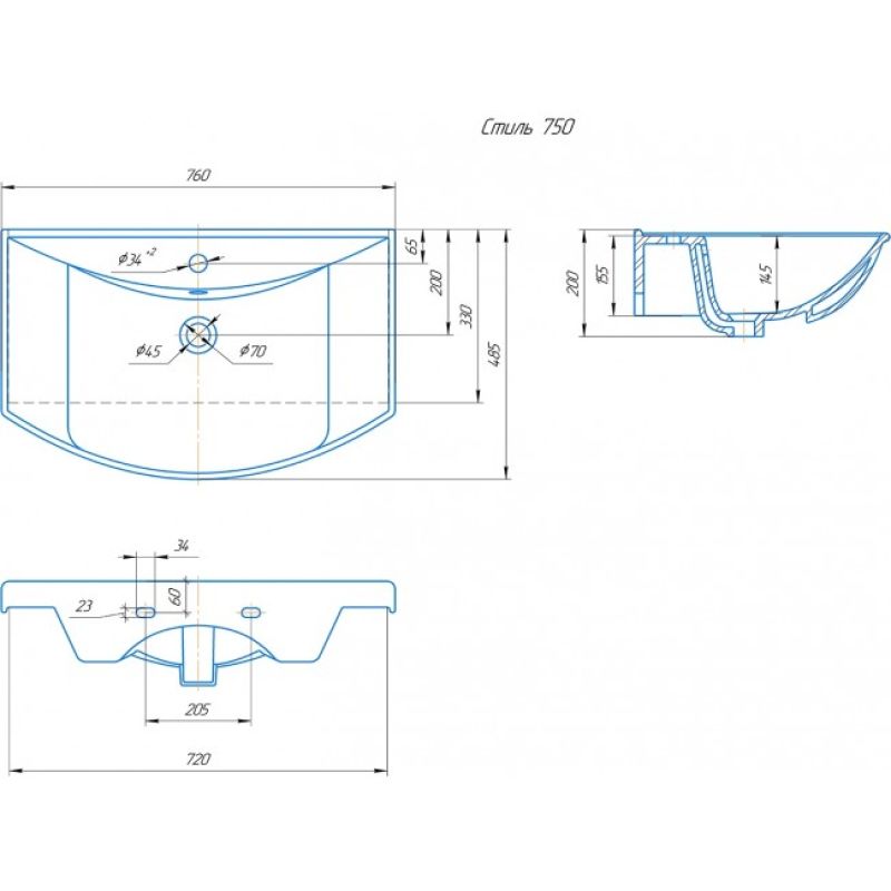 Умывальник Runo мебельный Kirovit Стиль 75 УТ000001575 Белый
