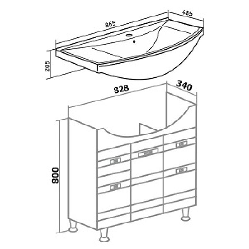 Умывальник Runo мебельный Kirovit Стиль 85 УТ000001523 Белый