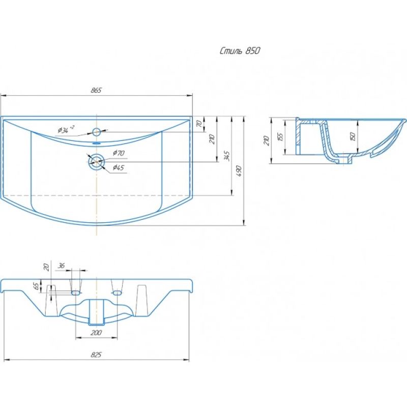 Умывальник Runo мебельный Kirovit Стиль 85 УТ000001523 Белый