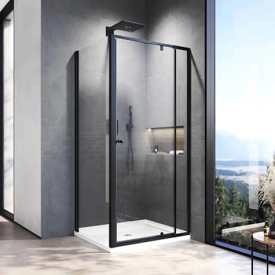 Душевой уголок Veconi Rovigo RV026B-9070-01-C8, 90 x 70 см, стекло прозрачное, профиль черный матовый