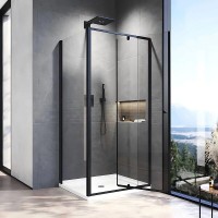 Душевой уголок Veconi Rovigo RV026B-9070-01-C8, 90 x 70 см, стекло прозрачное, профиль черный матовый