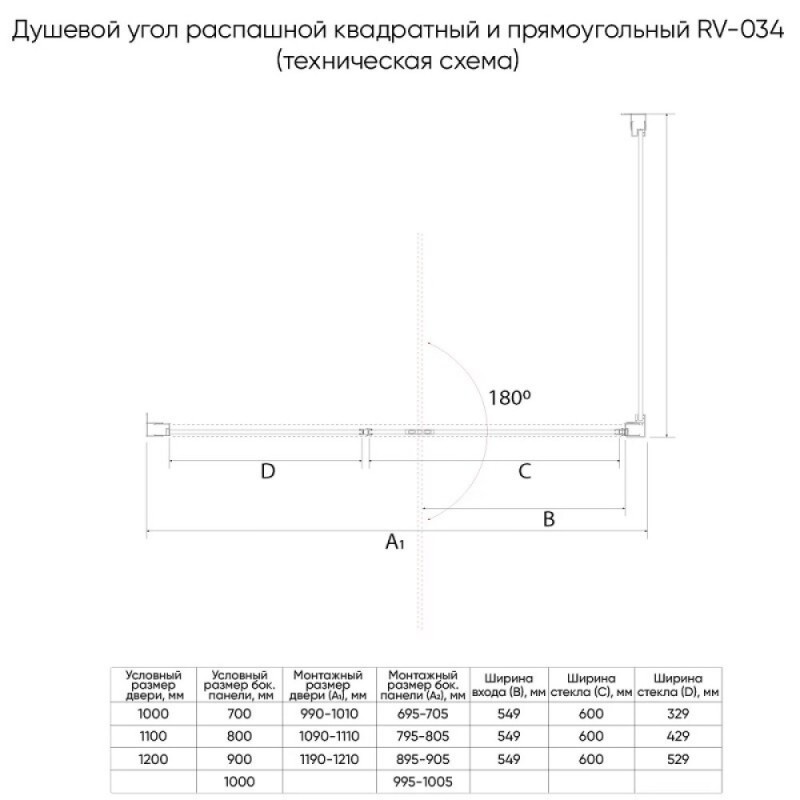 Душевой уголок Veconi Rovigo RV034R-10080-06-C7, 100 x 80 см, стекло дождь, профиль хром