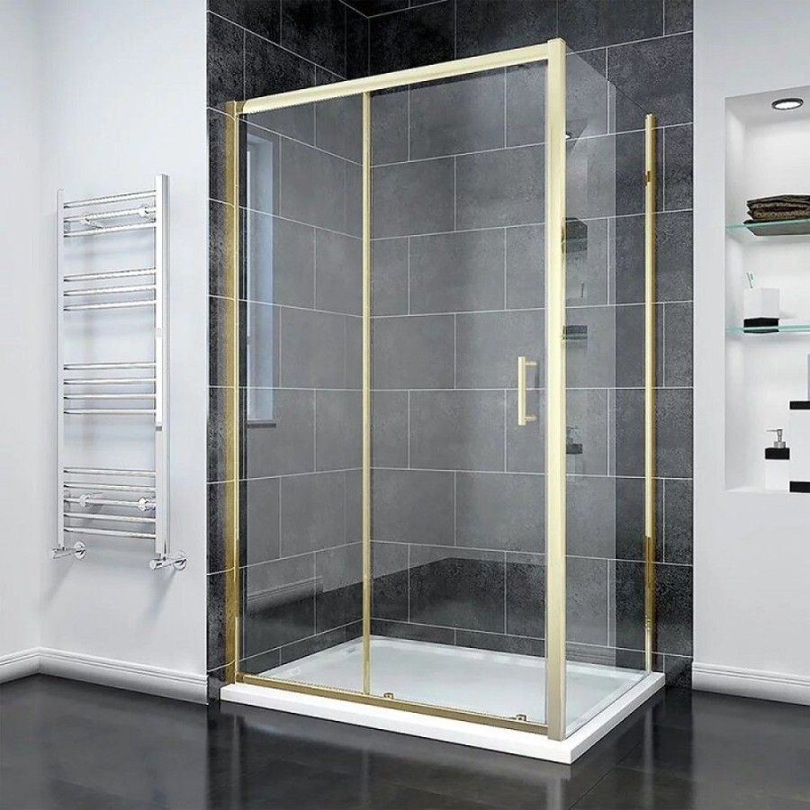 Душевой уголок Veconi Rovigo RV055G-15070-01-C8, 150 x 70 см, стекло прозрачное, профиль золото брашинг