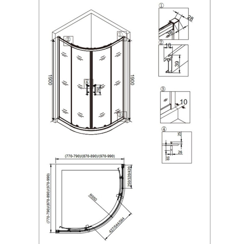 Душевой уголок Veconi Rovigo RV-07, 90 x 90 см, профиль хром, стекла прозрачные