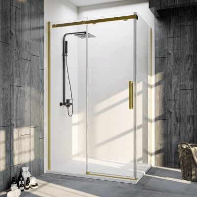 Душевой уголок Veconi Rovigo RV070G-12080-01-C4, 120 x 80 см, стекло прозрачное, профиль брашированное золото