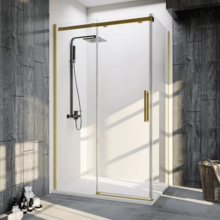Душевой уголок Veconi Rovigo RV070G-16080-01-C4, 160 x 80 см, стекло прозрачное, профиль брашированное золото