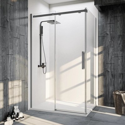 Душевой уголок Veconi Rovigo RV070GR-16080-01-C4, 160 x 80 см, стекло прозрачное, профиль брашированный графит
