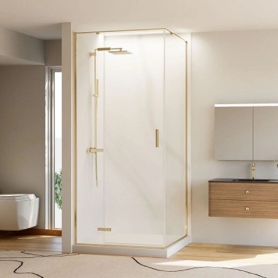Душевой уголок Veconi Rovigo RV073G-9090-01-C4, 90 x 90 см, стекло прозрачное, профиль золото брашинг