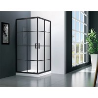 Душевой уголок Veconi Rovigo 80 x 80 см, дверь раздвижная, стекло прозрачное, принт клетка, профиль черный матовый, RV09-80-01-C7
