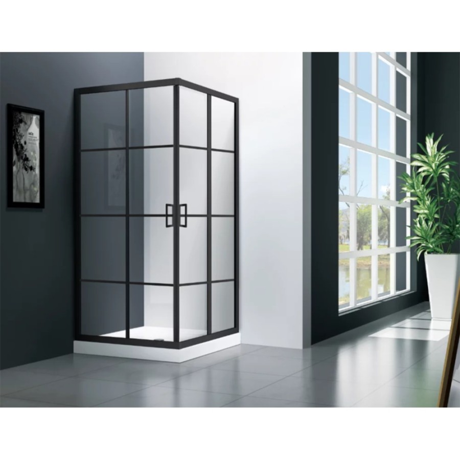 Душевой уголок Veconi Rovigo RV-09, 90 x 90 см, профиль черный, стекла прозрачные