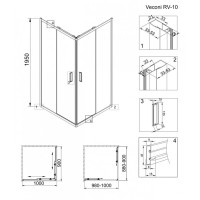 Душевой уголок Veconi Rovigo 100 x 90 см, дверь раздвижная, стекло прозрачное, профиль хром, RV10-10090-01-C5