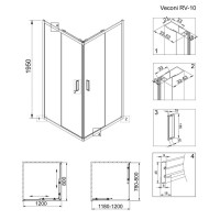 Душевой уголок Veconi Rovigo 120 x 80 см, дверь раздвижная, стекло прозрачное, профиль хром, RV10-12080-01-C5