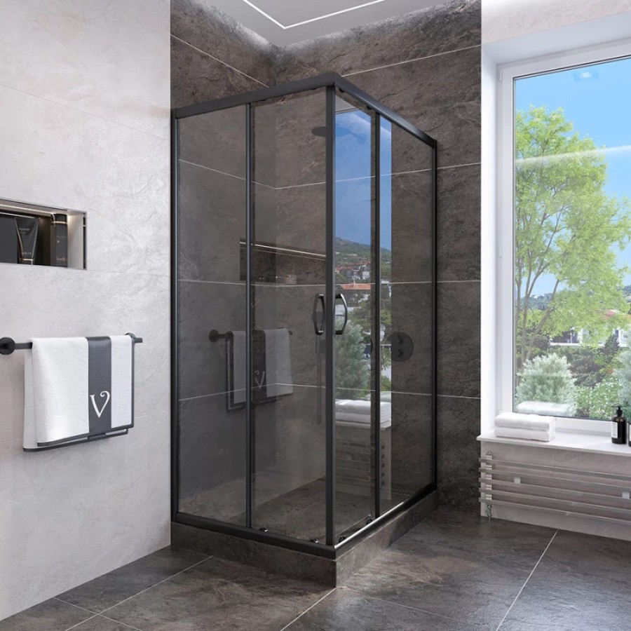 Душевой уголок Veconi Rovigo RV-113B, 90 x 90 см, профиль черный стекла прозрачные