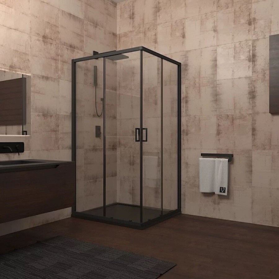 Душевой уголок Veconi Rovigo RV13-120-01-C5, 120 x 120 см, стекло прозрачное, профиль черный матовый