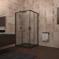 Душевой уголок Veconi Rovigo 80 x 80 см, дверь раздвижная, стекло прозрачное, профиль черный матовый, RV13-80-01-C5