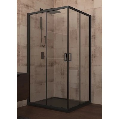 Душевой уголок Veconi Rovigo 80 x 80 см, дверь раздвижная, стекло прозрачное, профиль черный матовый, RV13-80-01-C5