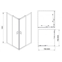Душевой уголок Veconi Rovigo 80 x 80 см, дверь раздвижная, стекло прозрачное, профиль черный матовый, RV13-80-01-C5