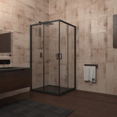 Душевой уголок Veconi Rovigo RV-13, 90 x 90 см, профиль черный, стекло прозрачное