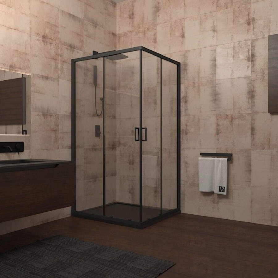 Душевой уголок Veconi Rovigo RV-13, 90 x 90 см, профиль черный, стекло прозрачное