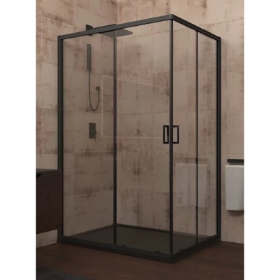 Душевой уголок Veconi Rovigo 100 x 90 см, дверь раздвижная, стекло прозрачное, профиль черный матовый, RV14-10090-01-C5