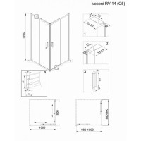 Душевой уголок Veconi Rovigo 100 x 90 см, дверь раздвижная, стекло прозрачное, профиль черный матовый, RV14-10090-01-C5