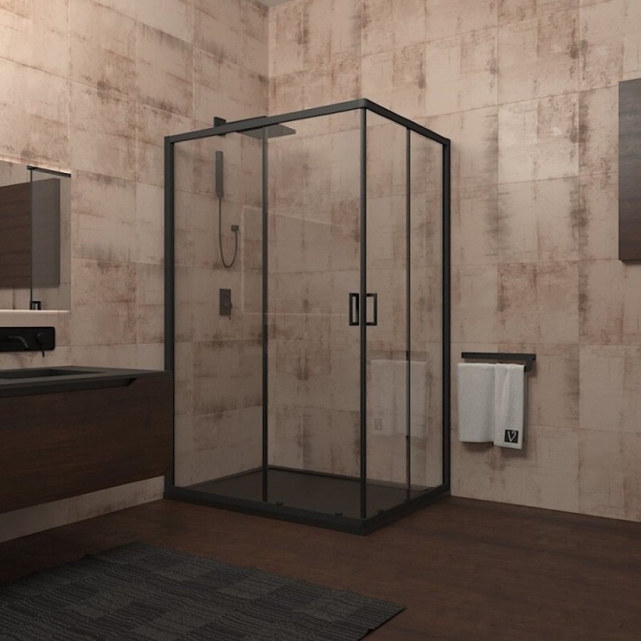 Душевой уголок Veconi Rovigo RV-14, 120 x 80 см, профиль черный, стекло прозрачное