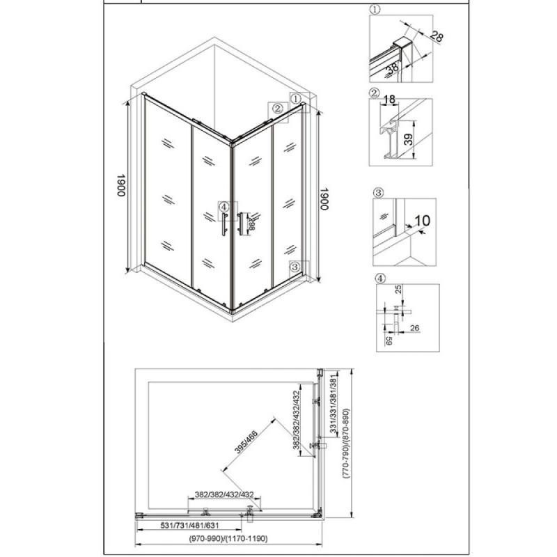 Душевой уголок Veconi Rovigo RV-30, 100 x 90 см, профиль хром, стекла прозрачные