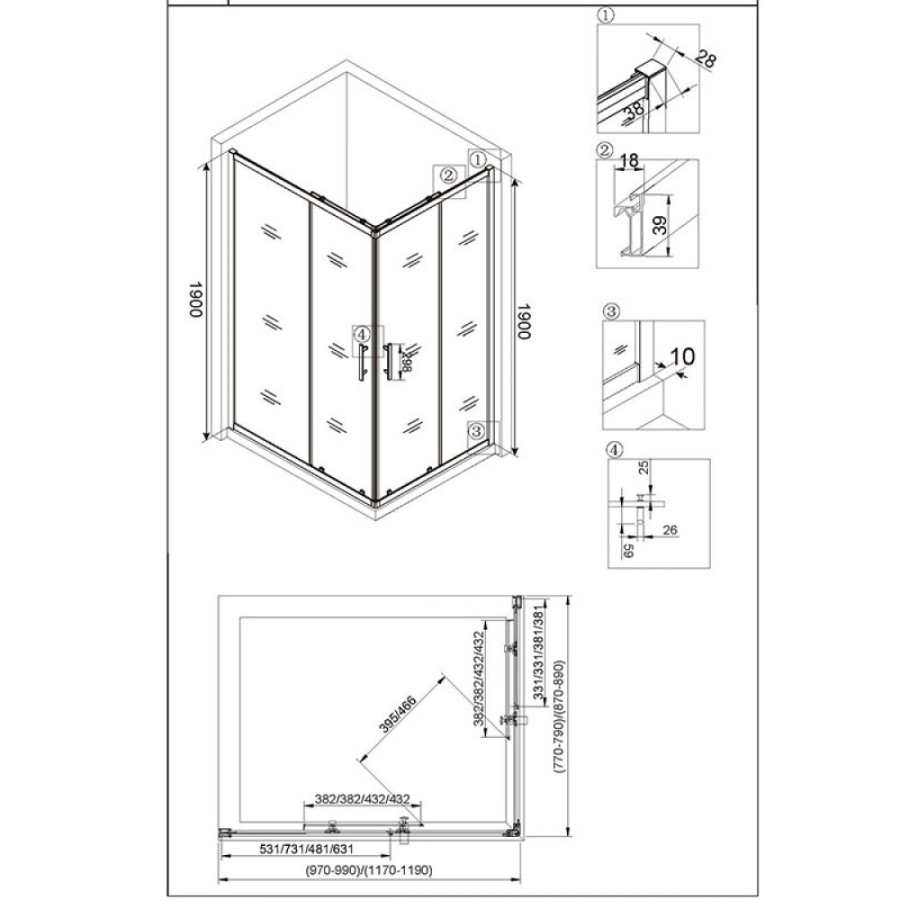 Душевой уголок Veconi Rovigo RV-30, 100 x 90 см, профиль хром, стекла прозрачные