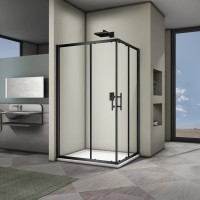Душевой уголок Veconi Rovigo 120 x 90 см, дверь раздвижная, стекло прозрачное, профиль черный матовый, RV30B-12090-01-C3