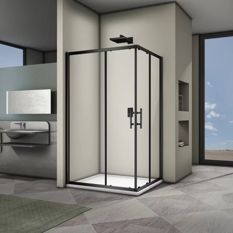 Душевой уголок Veconi Rovigo 120 x 90 см, дверь раздвижная, стекло прозрачное, профиль черный матовый, RV30B-12090-01-C3