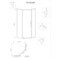 Душевой уголок Veconi Rovigo 90 x 90 см, дверь распашная, стекло прозрачное, профиль хром, RV35-90-01-C7