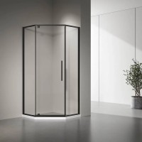 Душевой уголок Veconi Rovigo 90 x 90 см, дверь распашная, стекло прозрачное, профиль черный матовый, RV35B-90-01-C7