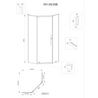 Душевой уголок Veconi Rovigo 90 x 90 см, дверь распашная, стекло прозрачное, профиль черный матовый, RV35B-90-01-C7