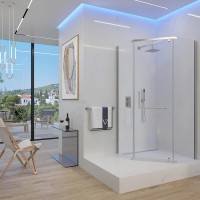 Душевой уголок Veconi Rovigo 90 x 90 см, дверь распашная, стекло прозрачное, профиль хром, RV36-90-01-C5