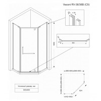 Душевой уголок Veconi Rovigo 90 x 90 см, дверь распашная, стекло прозрачное, профиль хром, RV36-90-01-C5